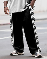 Big & Tall Men's Casual Geometric Stripe Print Long Sleeve T-Shirt Pants Set