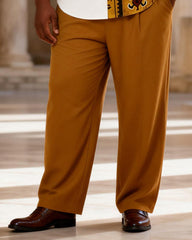 Big & Tall Men's Batik Stitching Printed Short Sleeve Shirt Trousers Suit