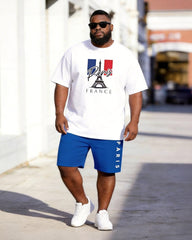 Big & Tall Men's Paris Tower PARIS Alphabet Print Round Neck Short Sleeve T-Shirt Shorts Set