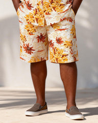 Big & Tall Men's Warm Autumn Leaf Printed Short Sleeve Shirt And Shorts Set