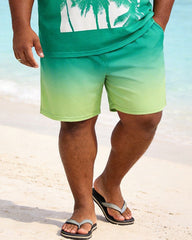 Big & Tall Men'SUMMER Coconut Tree Gradient Print Round Neck Short Sleeve T-Shirt Shorts Set