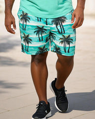 Big & Tall Men's MIAMI City Coconut Print Round Neck Short Sleeve T-Shirt Shorts Set