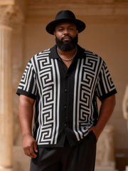 Big & Tall Men's Black And White Maze Print Short Sleeve Shirt Pants Set