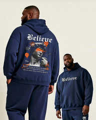 Big & Tall Men's Blue "Believe" David Statue Print Hoodie Set
