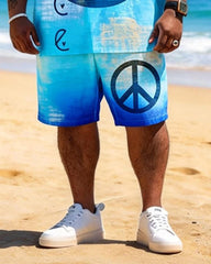 Big & Tall Men's Rainbow And Peace Symbol Print Short Sleeve Shirt Shorts Set
