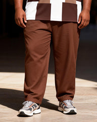 Big & Tall Men's Brown And White Checkerboard Printed T-Shirt Pants Set