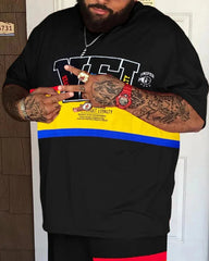 Big & Tall Men's White Bottom Fine Color Geometric Graffiti Print Crewneck Short Sleeve T-Shirt Shorts Set