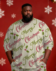 Big & Tall Men's Merry Christmas Letter Print Long Sleeve T-Shirt Pants Set