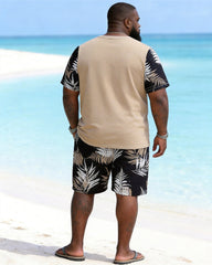 Big & Tall Men's Colorblock Fern Print Round Neck Short Sleeve T-Shirt Shorts Set