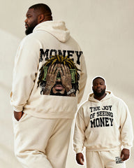 Big & Tall Men's Off-White "MONEY" Cartoon Print Hoodie Set