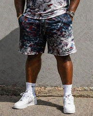 Big & Tall Men's American Flag Tie Dye Camouflage Print Crewneck Short Sleeve T-Shirt Shorts Set