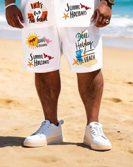 Big & Tall Men's Summer Vacation Theme Printed Short Sleeve Shirt Shorts Set