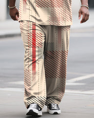 Big & Tall Men's Casual Geometric Plaid Print Long Sleeve T-Shirt Pants Set