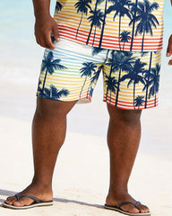 Big & Tall Men's Rainbow Striped Coconut Print Round Neck Short Sleeve T-Shirt Shorts Set