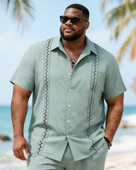 Big & Tall Men's Wavy Print Short Sleeve Shirt Shorts Set