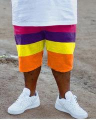 Big & Tall Men's White Bottom Fine Color Geometric Graffiti Print Crewneck Short Sleeve T-Shirt Shorts Set