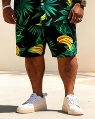 Big & Tall Men's Yellow Bottom Banana Tree Print Short Sleeve Shirt Shorts Set