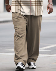 Big & Tall Men's Khakis Classic Plaid Print Long Sleeve T-Shirt Pants Set