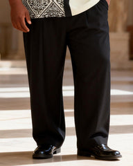 Big & Tall Men's Black And White Carved Contrast Printed Short Sleeve Shirt Pants Set