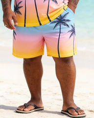 Big & Tall Men's Palm Beach Gradient Print Crew Neck Short Sleeve T-shirt Shorts Set