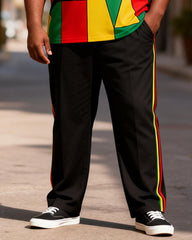 Big & Tall Men's Pan-African Geometric Color Block Patchwork Printed T-Shirt Pants Set