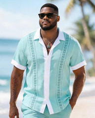 Big & Tall Men's White Edge Geometric Print Short Sleeve Shirt Shorts Set