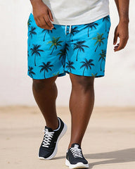 Big & Tall Men's Watercolor Coconut Print Round Neck Short Sleeve T-Shirt Shorts Set