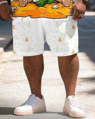 Big & Tall Men's Santa Beach Graffiti Print Short Sleeve Shirt Shorts Set