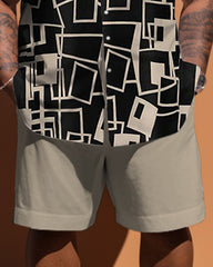 Big Guy's Simple Geometric Pattern Short Sleeve Shirt Shorts Set