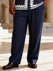 Big & Tall Men's Navy Blue Wavy Print Short Sleeve Shirt Trousers Set