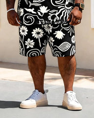 Big & Tall Men's Black And White Nautical Elements Print Short Sleeve Shirt Shorts Set