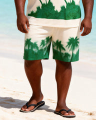 Big & Tall Men's Green Coconut Grove Silhouette Gradient Print Round Neck Short Sleeve T-Shirt Shorts Set