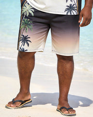 Big & Tall Men's Black Coconut Tree Gradient Print Crewneck Short Sleeve T-Shirt Shorts Set
