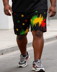 Big & Tall Men's HOPE Fist Print Splash Ink Print POLO Short Sleeve Shorts Set