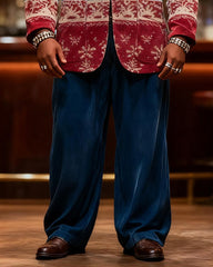 Big & Tall Men's Christmas Vintage Blue And Red Elk Print Suit
