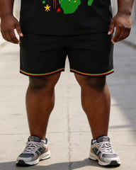 Big & Tall Men's Juneteenth Africa Map Break Free Chain Print POLO Short Sleeve Shorts Set