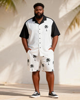 Big & Tall Men's Black And White Stitching Coconut Printed Short Sleeve Shirt Shorts Set