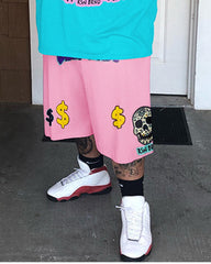 Big & Tall Men's Lake Blue Skull Dollar Printed Crewneck Short Sleeve T-Shirt Shorts Set