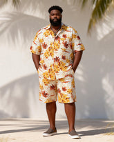 Big & Tall Men's Warm Autumn Leaf Printed Short Sleeve Shirt And Shorts Set