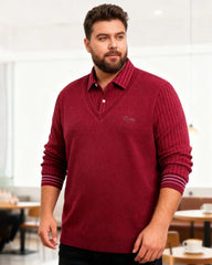 Big & Tall Men's Fake Two-piece Lapel Padded Sweater M-4XL