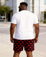 Big & Tall Men's "my Wife Is My Life" Red Love Printed Crew Neck Short Sleeve T-shirt Shorts Set
