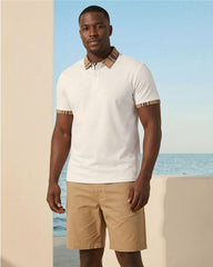 Big & Tall Men's Neckline Features Stitching Khaki Check POLO Short Sleeve Shorts Set