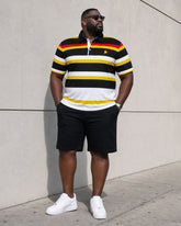 Big & Tall Men's Business Leisure Travel Daily Bright Color Striped POLO Shirt Short Sleeve Shorts Set