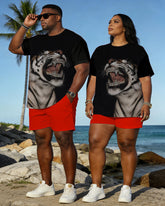 Big & Tall Spring And Summer New Valentine's Day Dating Party Party Holiday 3D Tiger Pattern Printed Crewneck Short Sleeve T-Shirt Shorts Set Couple Dress