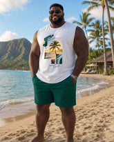 Big & Tall Men's Hawaiian Vacation Chest Large Printed Pattern Vest Shorts Set