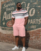 Big & Tall Men's Casual Fashion Holiday Pink Short Sleeve Polo Shirt Shorts Set