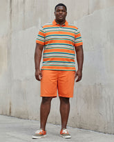 Big & Tall Men's Orange Summer Business Casual Polo Shirt Short Sleeve Shorts Set