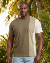 Big & Tall Men's Khaki 3-color Contrast Stitching Short-sleeved T-shirt