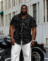 High-end Jacquard Vintage Texture Short Sleeve Lapel Shirt Men's Large Size