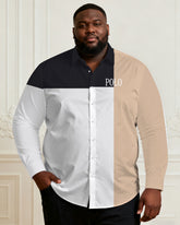Men's Plus Size Casual Colorblock Small Label Printed Slim-fit Business Slim-fit Stretch Long-sleeved Shirt